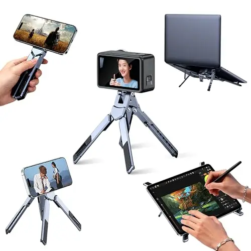 NANDADEVI Soporte magnético de aluminio portátil de alta calidad, elevador compacto y plegable para escritorio, portátil y tablet, altura y ángulo ajustables, ligero (gris)