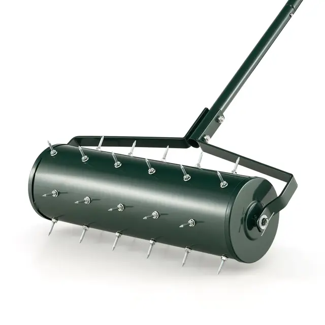 SOARS Rodillo para aireación de césped, aireador de césped con clavos de 3,5 cm y mango, escarificador manual rellenable, rodillo de jardín, rodillo manual de metal de alta calidad, ideal para el