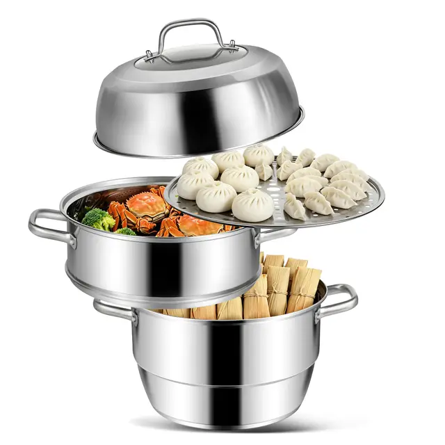 VENTION Olla Vaporera Acero Inoxidable 28 cm, Ollas al Vapor Induccion 3 Niveles, Vaporera Cocinar Vapor