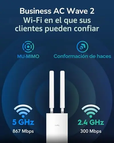 Cudy Punto De Acceso Inalámbrico Gigabit AC1200 para Exteriores, Extensor WiFi, IP65, Gigabit RJ45, Beamforming, MU-MIMO, Adaptador PoE Incluido, AP1300 Outdoor
