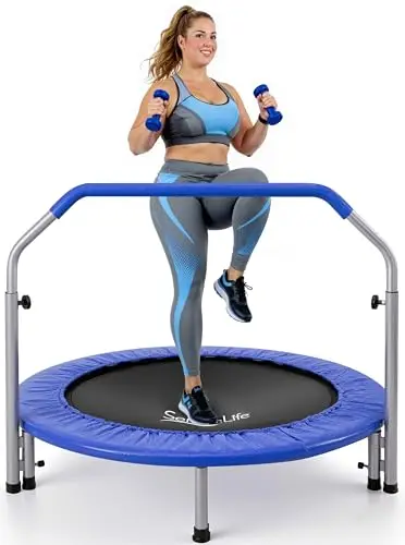 SereneLife trampolin Mini Plegable, Cama Elastica, Fitness, Compacto para niños y Adultos, Rebounder de Ejercicio, Asa de Espuma