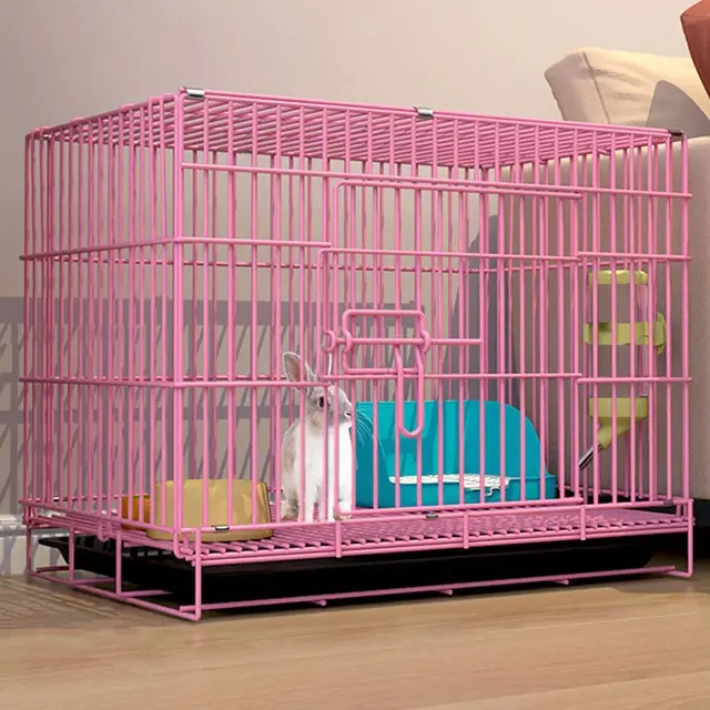 Jaulas para Conejos Interior, Casa para Conejos De Metal Plegable con Bandeja Extraíble Resistente Y Duradero Jaula Portátil para Mascotas para Cobayas, Hurones, Gatos Y Perros (Color : Pink, Size :