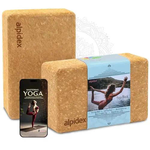 ALPIDEX Bloque de Corcho Juego de 2 Yoga Block Cork Ladrillo incl. libro electrónico con 100 ejercicios ecológico y sostenible corcho de Portugal