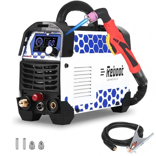 Cortadora de Plasma 60A 240V con Arco Piloto Sin Contacto, Válvula de Reducción de Presión Preinstalada, Alta Frecuencia, Pantalla Digital - Corta Acero Inoxidable, Aluminio y Cobre con Facilidad