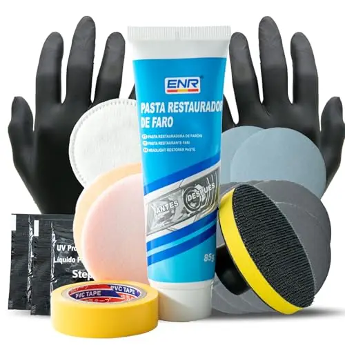 Pulir Faros Coche+ líquido Protector,Kit Pulido reparación con Adaptador Taladro, Pasta limpiadora Potente Adecuado para Todos los Faros Amarillos Oscuros Desgastados, Polimero Liquido