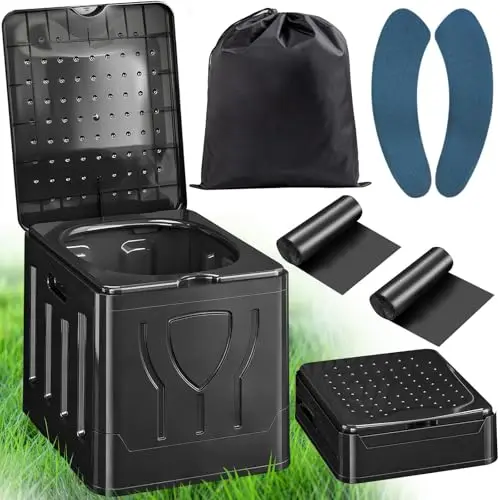 WC Portátil Plegable 20L con Bolsa de Transporte y Bolsas Desechables – Inodoro Químico para Camping, Inodoro Portátil Adultos, Retrete de Emergencia para Coche, Caravana, Exterior (Negro)