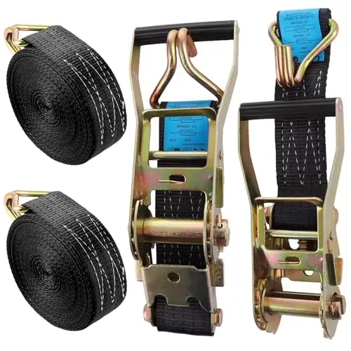 ASelected Pack de 2 Cinchas de Amarre 5 cm X 10 m, Correas de Amarre con Trinquete 3000 kg en Poliéster Negro, Eslingas de Amarres con Gancho para Remolque, Moto, Coche y Carga
