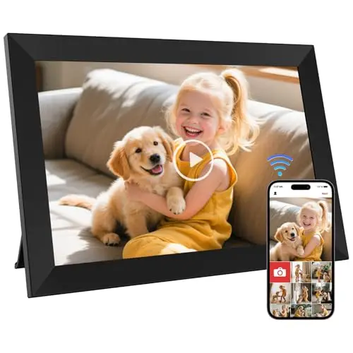 Marco de Fotos Digital WiFi de 10,1 Pulgadas, Memoria Incorporada 64GB, Pantalla Táctil IPS LCD de 1280x800, Funciones de Rotación Automática y Audio, Compartir Fotos y Videos a Distancia