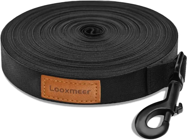 Correa Perro Adiestramiento, 3 m / 5m / 7m / 10m / 15m / 20m / 25m / 30m, Cuerda Larga Resistente para Camping Paseo, Negro