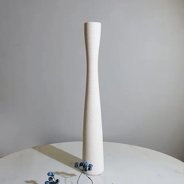 Cutfouwe Jarrón de Suelo Estrecho de 50 cm de Alto para Hierba de Pampas, jarrón Decorativo de cerámica Blanco Mate, jarrones Hechos a Mano para Ramas, Flores secas o Flores de Tallo Largo