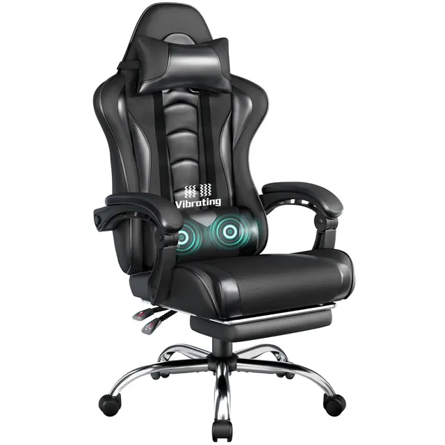 Yaheetech Silla de Oficina Silla Gaming con Reposapies Silla Ergonómica con Ruedas Silla Ordenador Ajustable Silla con Soporte Lumbar Capacidad MAX 136 KG Negro