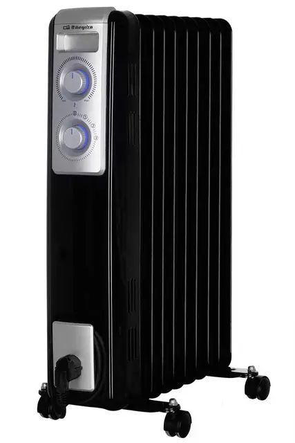 Orbegozo RN 2000 - Radiador de aceite, 9 elementos, luz LED, termostato regulable, Recogecables, Ruedas pivotantes, Negro, 2000 W