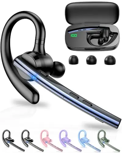 New Bee Auriculares Manos Libres Oreja Bluetooth con Doble Micrófono ENC Cancelación, Bluetooth V5.1 Auriculares Inalambricos Conexión de 2 Dispositivos 12hrs Talk Conducir/Oficina
