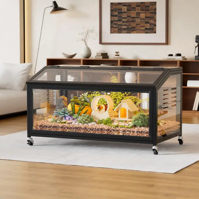 MSFE Jaula Grande para Hámster con Ruedas, 100x51x50cm Metal Espaciosa Hábitat para Animales,Hábitat Transparente para Hámster con Vista de 360°,para Hámsters Enanos Jerbos y Animales Pequeños