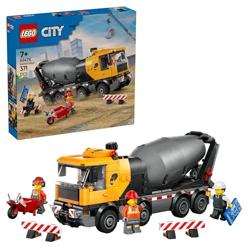 LEGO City Hormigonera - Vehículo de Construcción de Juguete con Mezcladora Giratoria y Función de Vertido - Juego Educativo de Obra con 3 Minifiguras- Regalo de Cumpleaños para Niños de 7+ Años 60478