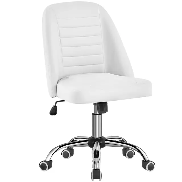 Yaheetech Silla de Oficina Ergonómica - Giratoria 360° en Piel Sintética, Escritorio Ajustable en Altura con Ruedas, sin Reposabrazo, Carga MAX 136 KG, Blanca