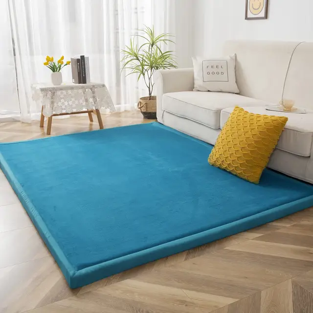 BYBYME Alfombra de terciopelo coral, alfombra para gatear, adecuada como esterilla de yoga y cojín de ejercicio (piedra azul, 150x150 cm)