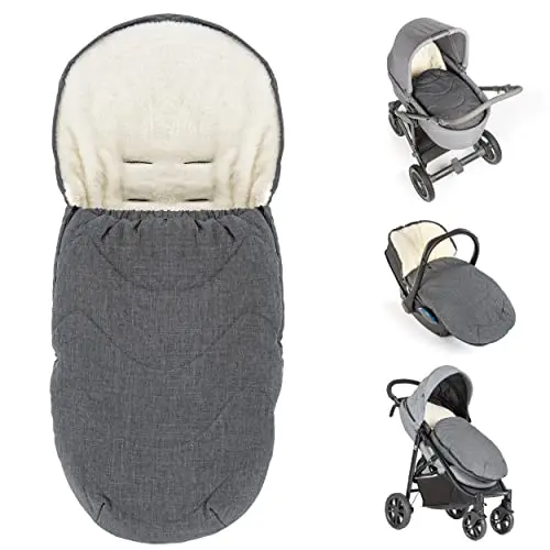 Zamboo Saco Bebé para Grupo 0 Capazo y Silla de Paseo - Abrigo de Invierno con Forro de Borreguito para Recién Nacidos - Saquito Térmico Impermeable para Carrito o Portabebés - Interior Cálido - Gris