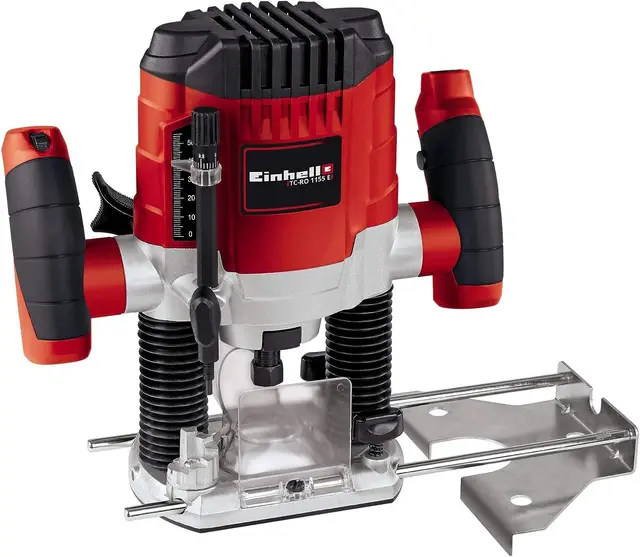 Einhell Fresadora eléctrica de cable - TC-RO 1155 E. 230 V, 1100 W, 4,7 Amperios, Ø 6 y 8 mm, control de velocidad, tope paralelo, adaptador de aspiración, incluidos accesorios