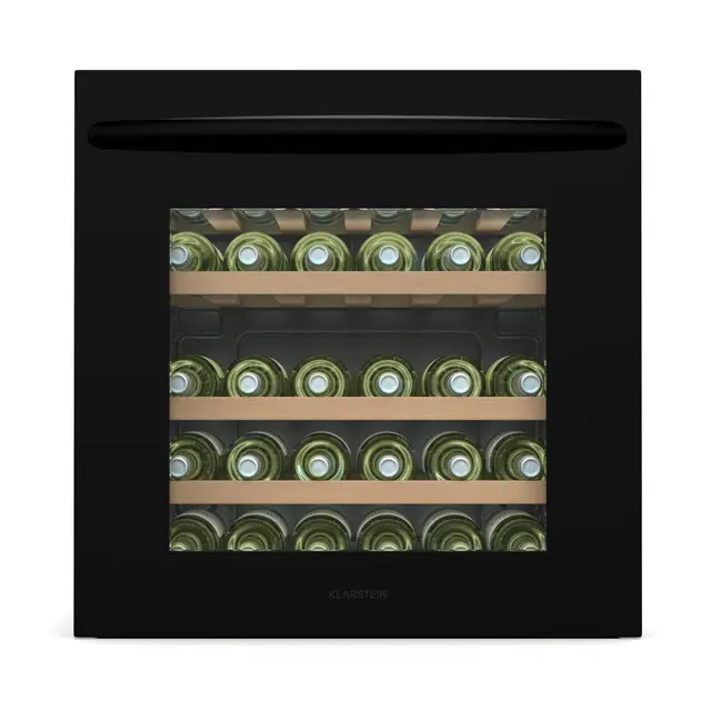 Klarstein Vinsider 30 Uno Vinoteca Integrable - 30 Botellas, 1 Zona, 5-20°C, LED, Protección UV, Estantes de Madera, Silenciosa, Nevera para Vinos, Puerta de Cristal Negra