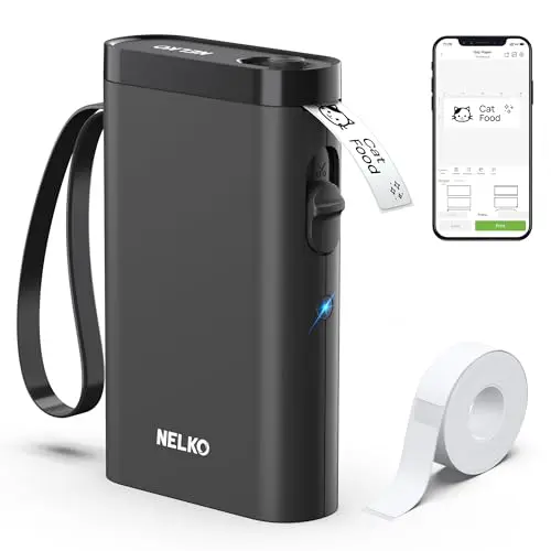 Nelko P21 Etiquetadora Bluetooth, Etiquetadora Adhesivas, Mini Impresora Térmica, Varias Plantillas para el Hogar, la Cocina, la Escuela y la Oficina, Negro
