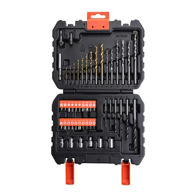 BLACK+DECKER Set de 50 Piezas para Atornillar y Taladrar: Brocas para Metal, Mampostería y Madera, Puntas de Atornillar, Llaves de Vaso, Adaptadores, Maletín Incluido,A7188-XJ