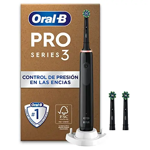 Oral-B Pro 3 Cepillo de Dientes Eléctrico con 3 Cabezales, Negro - Mango Recargable, 3 Modos de Cepillado con Modo Sensible, Temporizador, Diseñado por Braun, Regalos Originales para Mujer Y Hombre