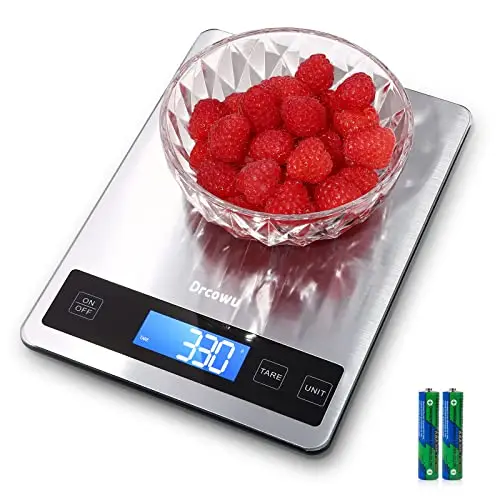 Bascula Cocina Digital de 15 kg, Balanza Cocina de Acero Inoxidable Multifuncional, Bascula Comida con Función de Tara, Peso de Cocina Precisión de 1 g/0.1 oz, Resistente al Agua, Botón táctil
