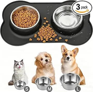 2 PcsComedero Perro Pequeño, Comedero Gatos, Comedero y Bebedero Perros Antigoteo, Comederos Bebedero para Gatos Perros Mascotas de Acero Inox, con Base de Silicona Antideslizante (S 36 x 21 cm)