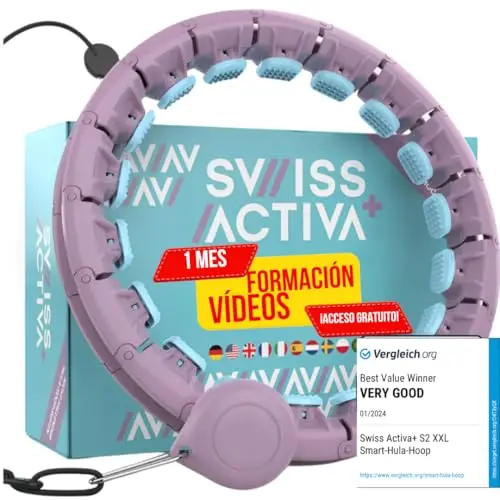 Swiss Activa+ Smart Hula Hoop con Contador Que Nunca se Cae - Hula Hoop Inteligente Fitness con Peso y Masaje Circular - Tamaño Ajustable, Ideal para Adultos Niños y Principiantes