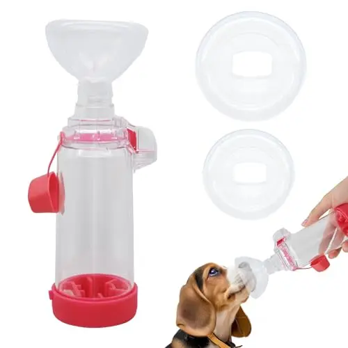 Cámara de Aerosol para Mascotas,Inhaler de Gato Inhaler portátil,Cámara inhalación para Gatos Perros,Espaciador inhalador Mano,máscaras 2 tamaños,con la Respiración y la Administración (Rosa)