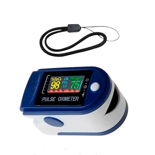Pulsioxímetro, Oxímetro de Dedo Digital con Pantalla LED para Medición SpO2, Pulsioxímetro profesional, Lectura instantánea, Saturación de Oxígeno, Blanco y Azul.