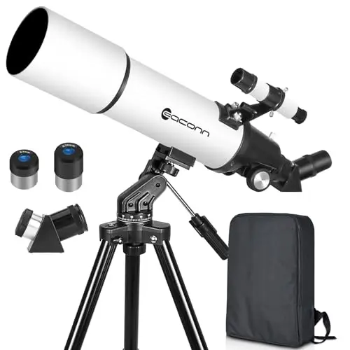 Telescopios astronómicos para Adultos, telescopios de refracción de 600 mm de Apertura de 80 mm para niños y Principiantes, telescopios de portátiles con Mochilas,BAK-4 Porro Prisma