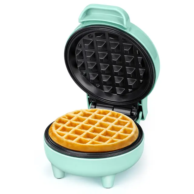 SNAILAR Gofrera Mini, 550W Waffle Maker, Gofrera Pequeña Para Gofres, Antiadherente, Mango Cool Touch, Diseño Compacto, Temperatura Automática, Verde
