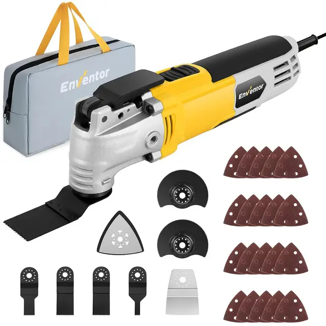 Enventor 300W Multiherramienta Oscilante, Herramientas Oscilantes con 6 Velocidades, 15000-22000RPM, 28 Accesorios, Herramienta Multifunción para Cortar, Lijar, Raspar, Serrar y Tronzar
