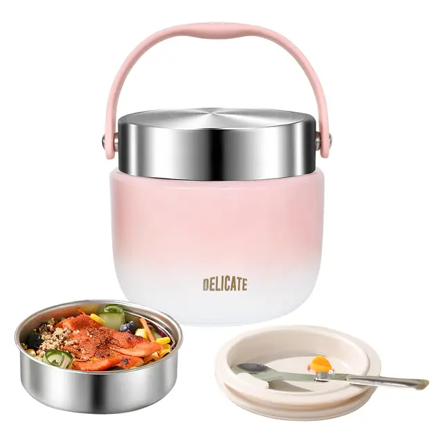 Recipiente térmico para comida de 1200 ml, fiambrera térmica, cuenco térmico con tapa y cuchara, recipiente para mantener el calor de acero inoxidable, recipiente para alimentos para niños, adultos