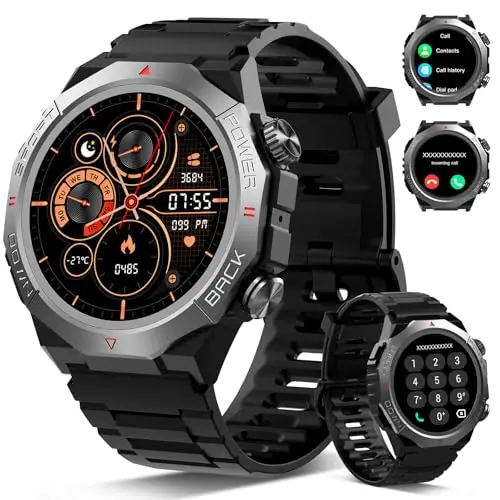 Atheewon Reloj Inteligente Hombre Mujer con Llamadas, 1.39" Militar Smartwatch con 110+ Modos Deportivos para Android iOS, Negro Intenso