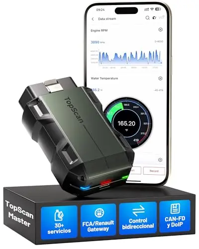 TOPDON TopScan Master Obd2 Diagnosis, Diagnosis Coche Multimarca Bluetooth Escáner con Control bidireccional, 30+ Servicios, Can-FD&DoIP, FCA/Nissan/Renault SGW