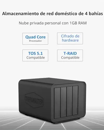 TERRAMASTER F4-212 NAS de 4 bahías - CPU Quad Core, DDR4 RAM, Memoria vinculada a la Red Cloud Personal (Diskless)