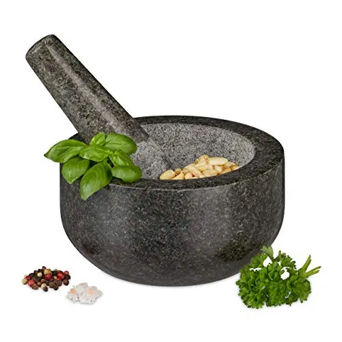 relaxdays 10029956 mortero granito 16cm