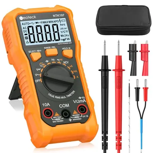 Neoteck Multimetro Digital 2000 Conteos Polímetro Tester Electricista para Corriente CA/CC Tensión Resistencia Capacitancia NCV FrecuenciaTemperatura con Pinza de Cocodrilo