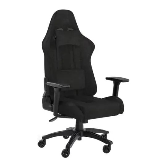 Corsair TC100 Relaxed - Silla para Videojuegos - Tela - Diseño Inspirado en Las Carreras - Almohada Lumbar - Almohada Cervical de Espuma viscoelástica Desmontable - Altura del Asiento Ajustable -