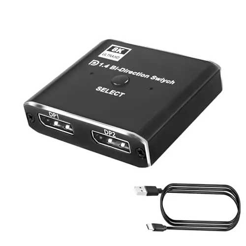 XMSJSIY Conmutador displaypot 8k conmutador bidireccional DP 1 en 2/2 en 1 en el convertidor de conmutador DP de Alta Velocidad Utiliza de Cable DP versión 2.1 Soporte 8K@30Hz 4K@120Hz