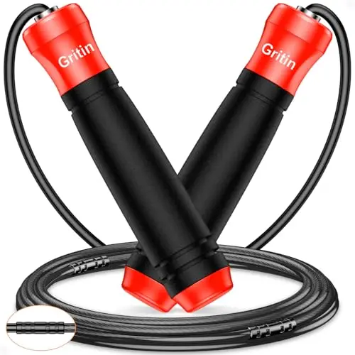 Gritin Cuerda de Saltar Velocidad, Comba Salto Ajustable Con Diseño Cuerda de Empalme 3 Segmentos y Marcado de Escala, Mango Antideslizante de Suave, Rodamientos Rápidos - Ideal para Fitness, Boxeo
