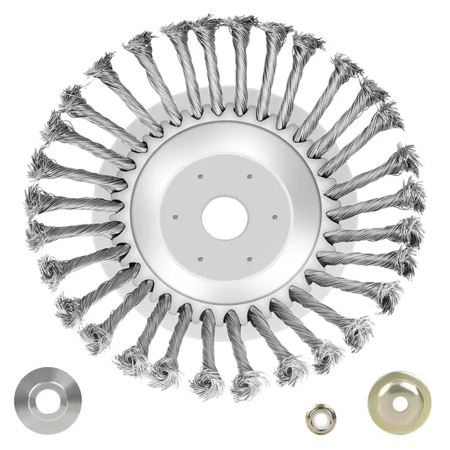 OFFCUP Cepillo Desbrozadora de Acero 8 Pulgadas Con 3 Accesorios de Montaje, Para Orificio de 25.4 mm, Elimina Musgo y Hierbas