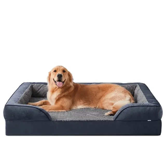 JOEJOY Cama Ortopédica para Perros Grandes XL, Sofá de Espuma Viscoelástica en Forma de Huevo 107x81x17 cm, Funda Extraíble y Lavable, Base Antideslizante con Forro Impermeable, Gris Oscuro