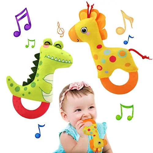 JoyPlus 2 Piezas Sonajero de Juguete Muñeca de Peluche, Sonajero Bebe 0 3 6 12 Meses, Juguete para Bebé Peluches Suaves de Bebe, Regalo para Recién Nacidos