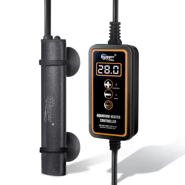 Hygger Mini Calentador de Acuario, 15W Sumergible Betta Calentador de Acuario con Pantalla Digital Controlador Externo, Calentador de Acuario Pequeño Adecuado de Agua Dulce de hasta 10L Tanks