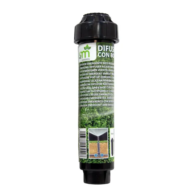 S&M 570407 – Difusor emergente de 10 cm de Altura, Regulable 0 a 360° Serie Slimbody | Radio de Alcance de riego 4,5 m | Incluye Filtro | Conexión roscada Hembra 1/2" | Muelle de Acero Inoxidable