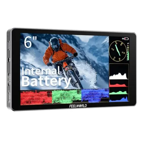 FEELWORLD P6XL Monitor de cámara de 6 Pulgadas con batería incorporada Pantalla táctil de Aluminio de 1200 nits Forma de Onda de Alto Brillo HDR 4K Entrada HDMI y Salida 3D LUT Ligero